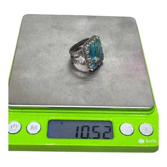 Vintage Artisan Statement Detailed Ring Sterling Silver Turquoise Stone Ornate 6 - Picture 6 of 9